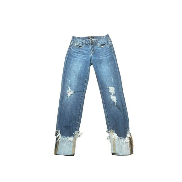 Judy Blue Denim - Judy Blue Womens Distressed Skinny Fit Cuffed Hem Jeans Size 3/26